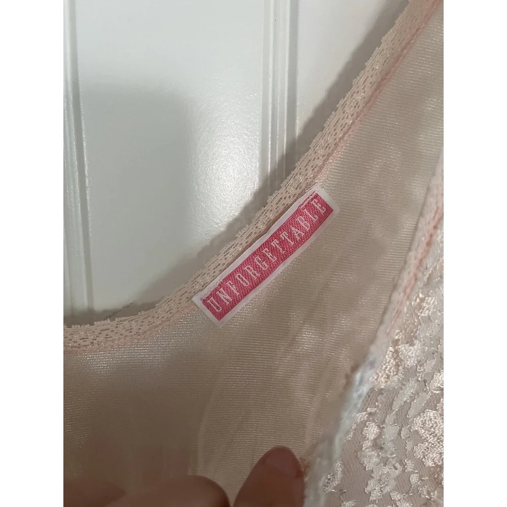 Vintage Unforgettable Nightgown Pink cottage Small Beaded Lace Stretch Nylon 194